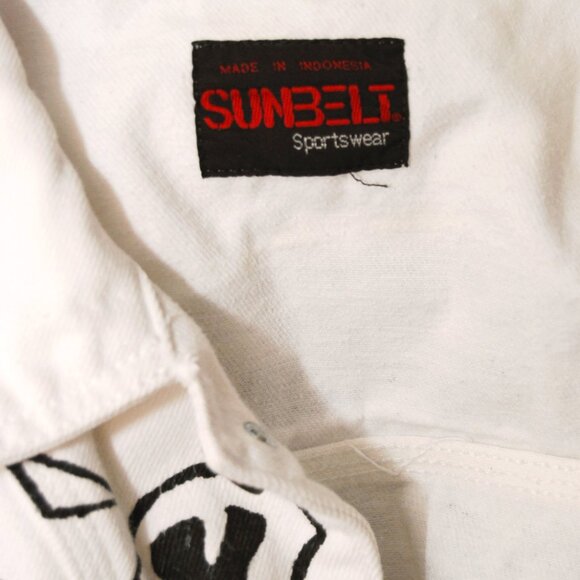 90s Hand Painted Abstract Face Jacket (L) large white denim vintage diy grunge - Picture 8 of 9